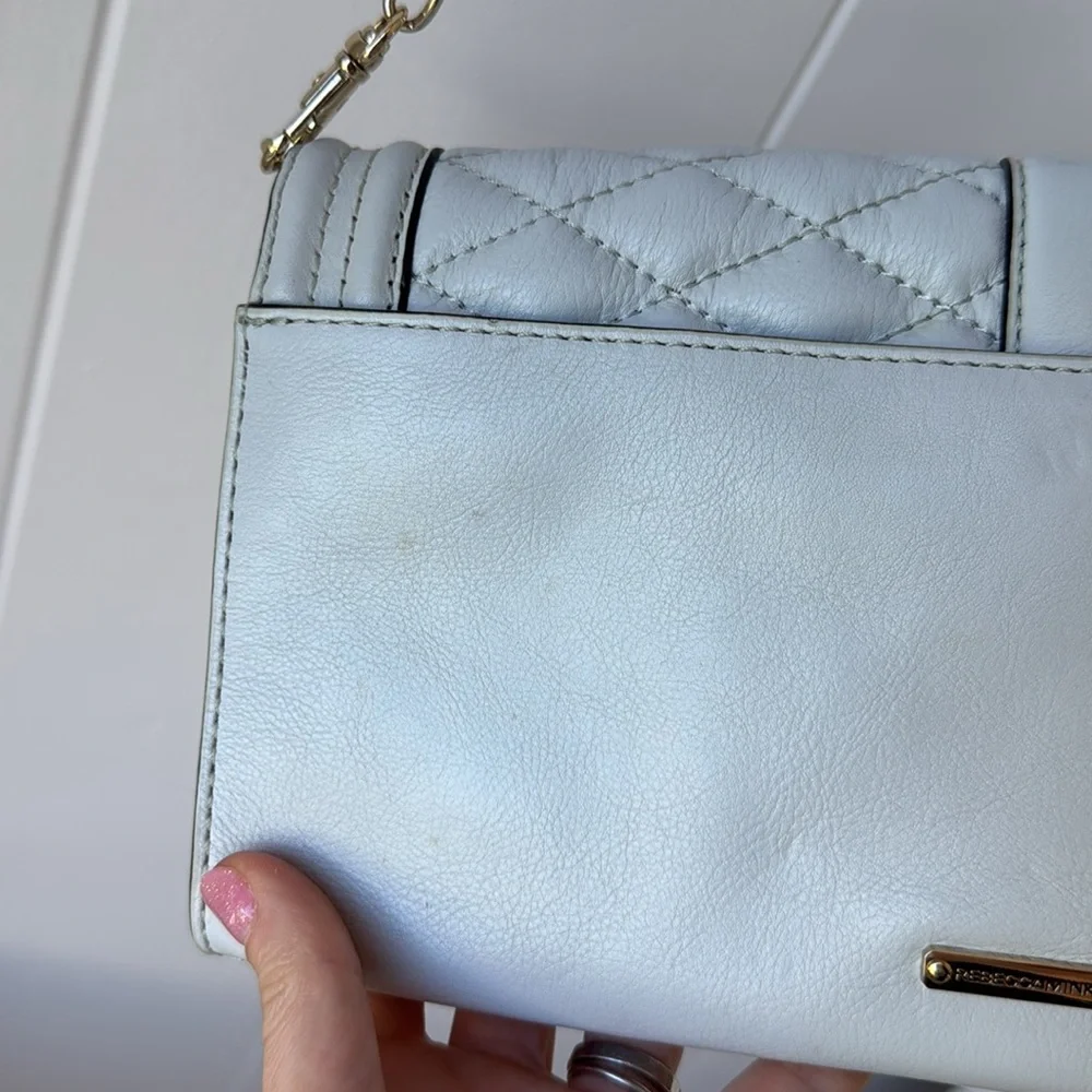 HOLD Rebecca Minkoff Love Quilted Crossbody Shoulder Bag Gray Beige Cream Taupe - Picture 8 of 11